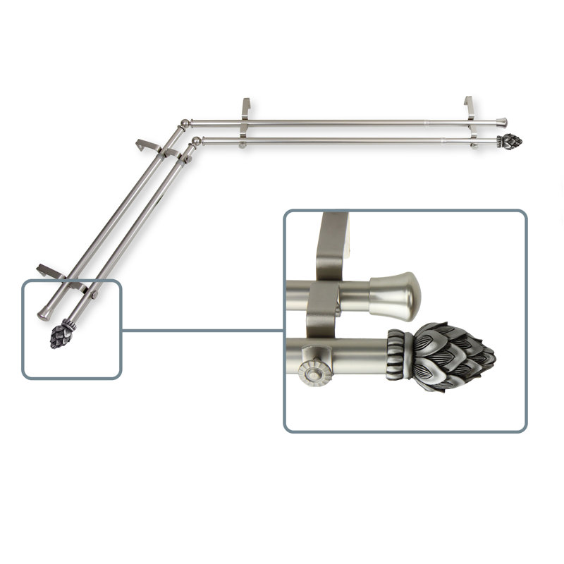 Tringle à rideaux d'angle pour fenêtre double, Nickel satiné, L 28 po x l 48 po