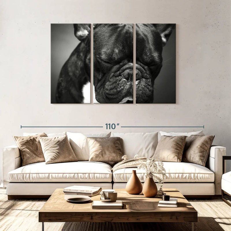 Bouledogue français mélancolique, H 48 po x l 74 po