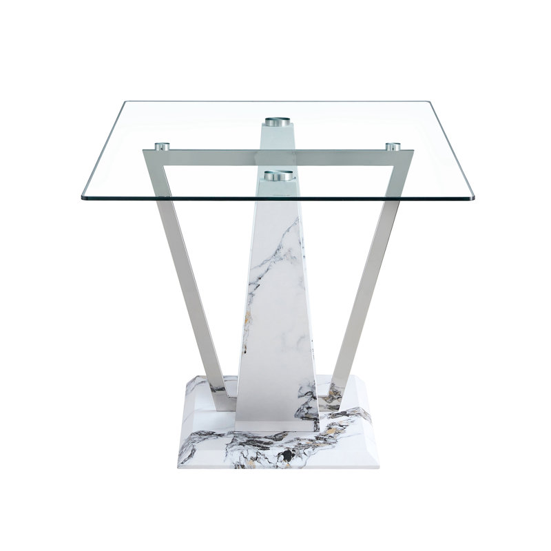 Table And Chair Set, Large Modern Rectangular Glass Table, Can Accommodate 6-8 People, Equipped With A 0.39-Inch Tempered Glass Tabletop And MDF Table Legs.Paired With Comfortable And Soft Chairs.
