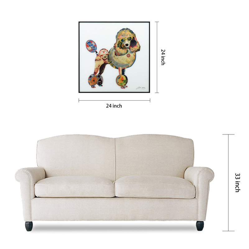Poodle Collage Reverse Printed Glass Wall Art with Black Frame