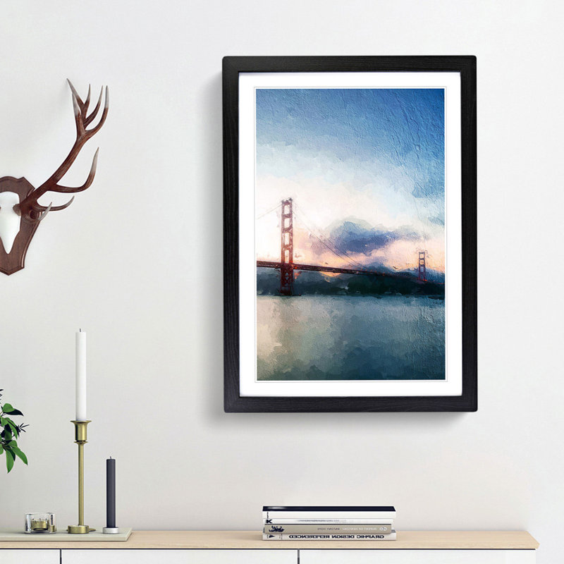 Golden Gate Bridge - Picture Frame Painting Print, 36cm H x 27cm W x 2cm D, Black Framed