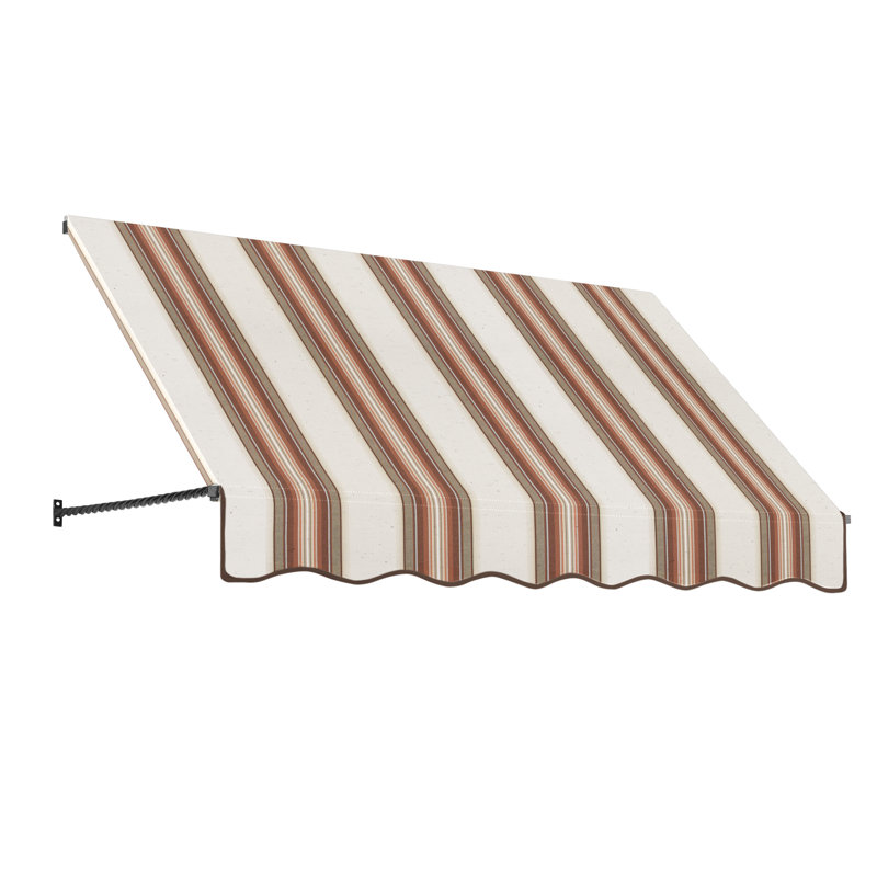 Awntech Santa Fe Acrylic Fabric Fixed Awning with Iron Rope Arms, 31" H x 88.5" W x 24" D, Brown/Tan/Terracotta Multi
