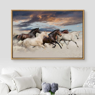 Horse " IDEA4WALL Canvas Print Wall Art Brown & White Horse Group At Sunset Animals Wildlife Photography Modern Art Southwest Scenic Relax/Calm Warm For Living Room, Bedroom, Office "