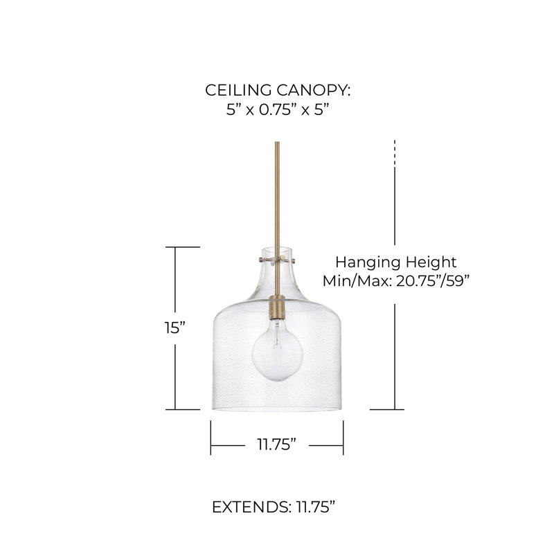 Aged Brass Glass Bell-Shaped Single Pendant Light