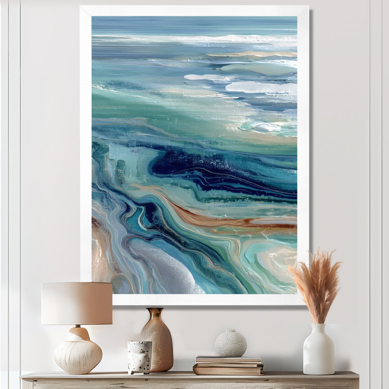«Green River», art mural vert, impression sur toile, H 32 po x l 16 po, Cadre flottant, Blanc