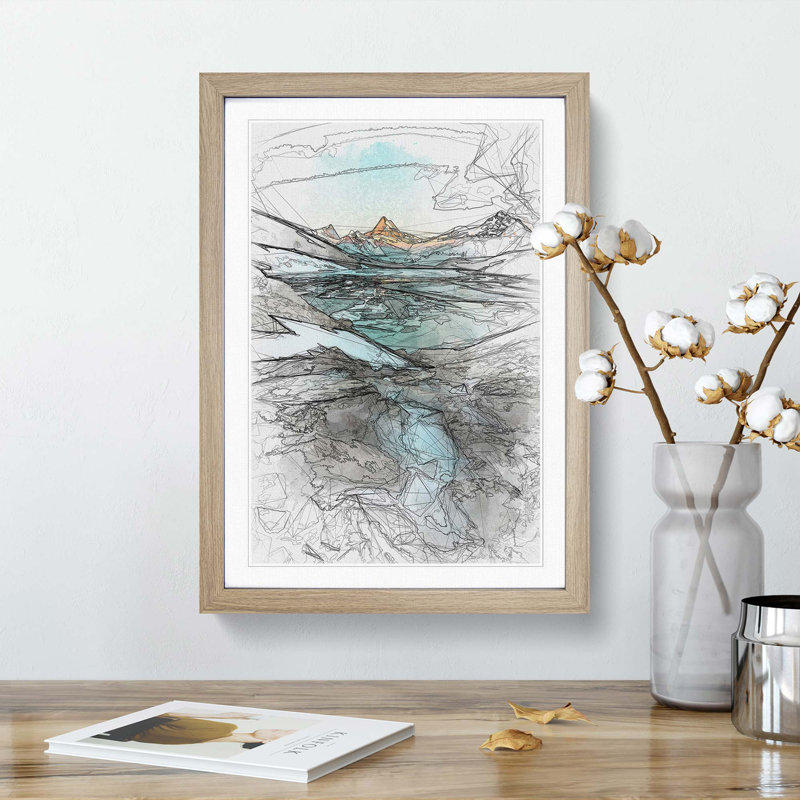 Mountain View in Switzerland in Abstract - Picture Frame Graphic Art Print, Oak Framed, 48cm H x 36cm W x 2cm D