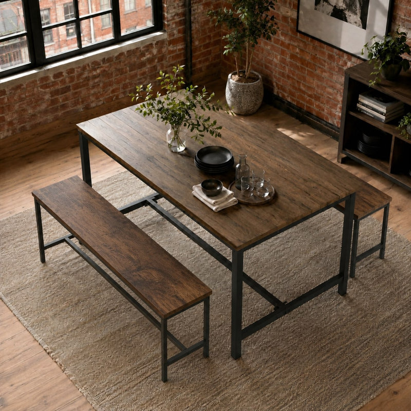 Upholstered Bench, Rustic Oak
