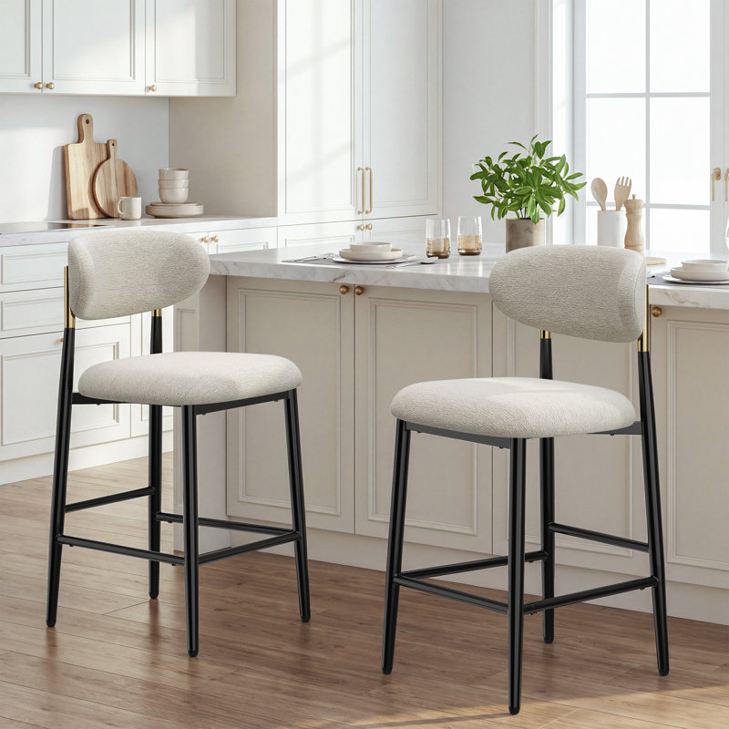 Tabouret de bar rembourré à hauteur de comptoir avec structure en métal, Beige