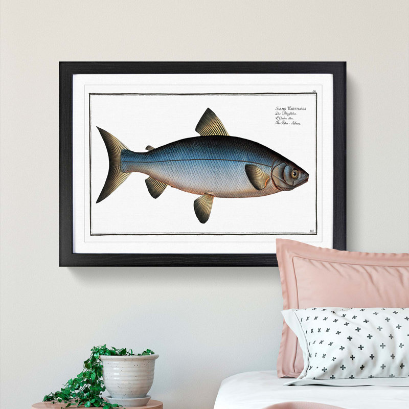 Blue Salmon Fish by M.E. Bloch - Picture Frame Painting Print, 36cm H x 48cm W x 2cm D, Black Framed