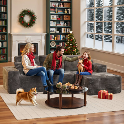 No Assembly Required Compression Packed 2-piece Cloud Modular Upholstered Boneless Sectional Sofa