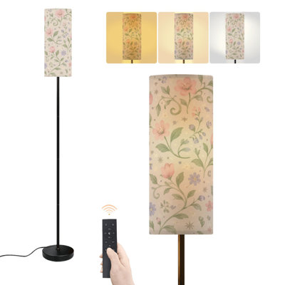 Floor Lamp vintage pink Floral leaves green Flowers Leaves Beige purple soft Dimmable Modern Standing Lamp with Remote Control Footswitch Bulb Lampshade Tall Pole Corner Lamp for Living Room Bedroom Office