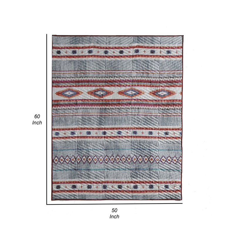 Benjara Pimi Quilted Throw Blanket with Polyester Fill, Southwest Boho Style