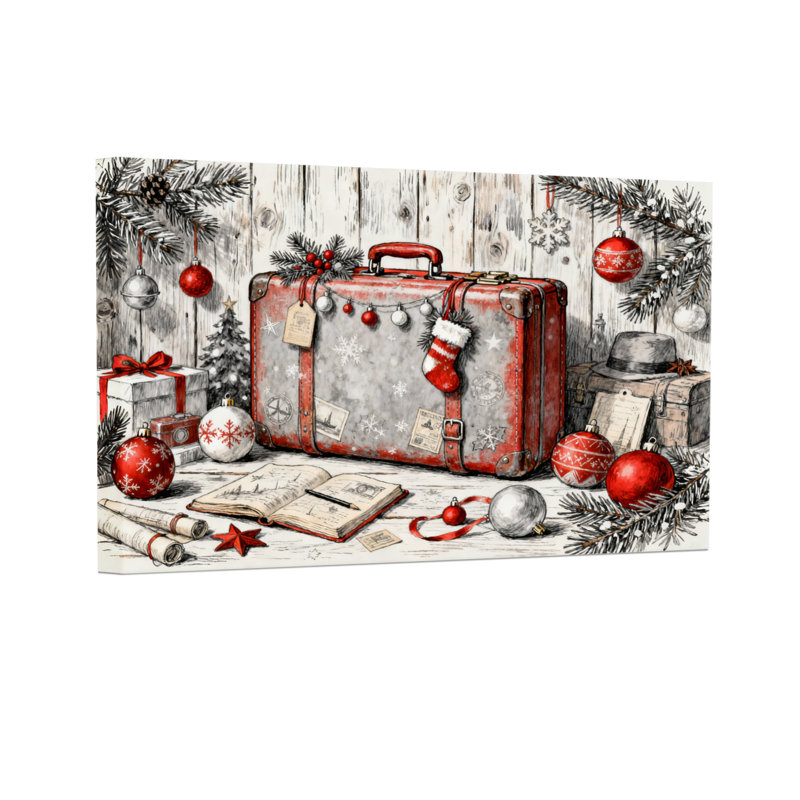 Valise de Noël rétro, décorations de Noël, ensemble de 3 reproductions d'art sur toile, H 12 po x l 18 po