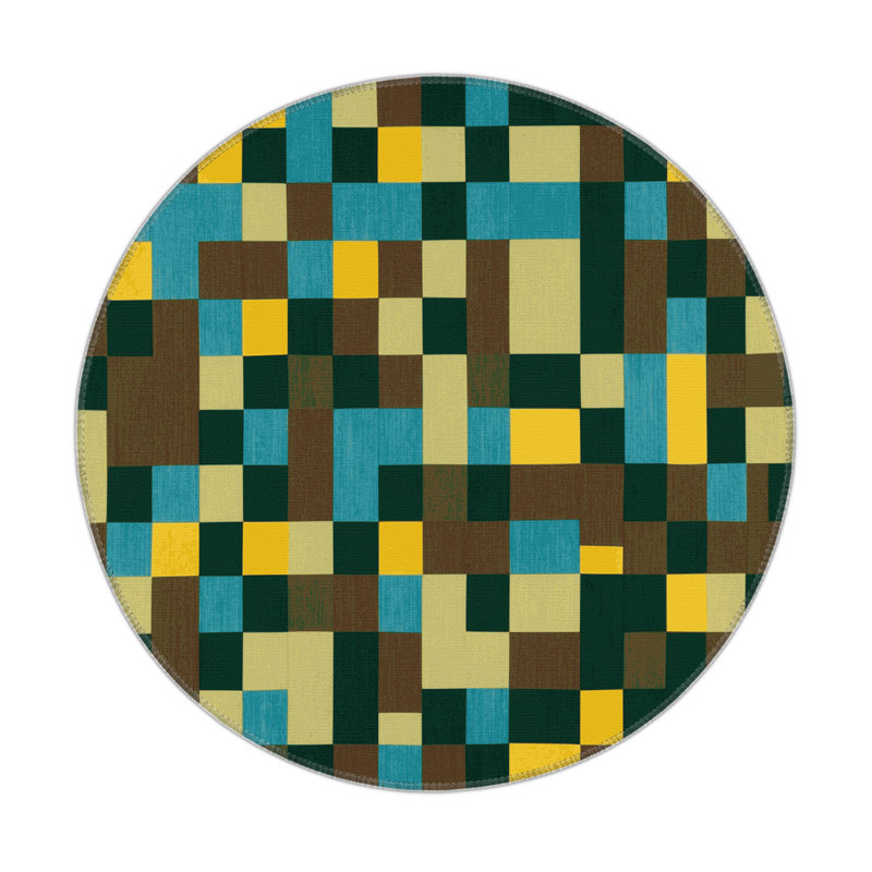 Earth Mosaic Grid Indoor And Outdoor Area Rug, Round 5'