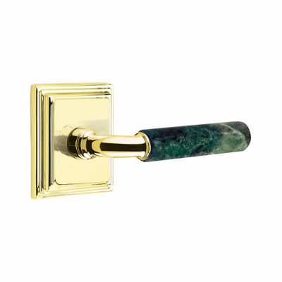 Ensemble de leviers de passage Emtek Select, rosette Wilshire, tige R-Bar, poignée en marbre vert, CF