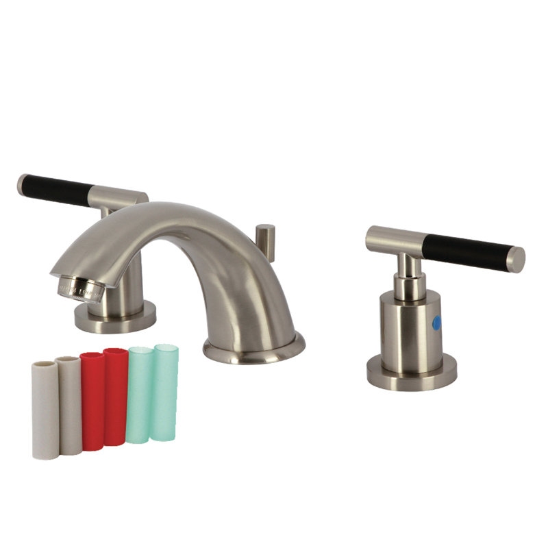 Kingston Brass Kaiser Two-Handle 3-Hole Deck Mount Widespread Bathroom Faucet with Retail Pop-Up Drain, Brushed Nickel