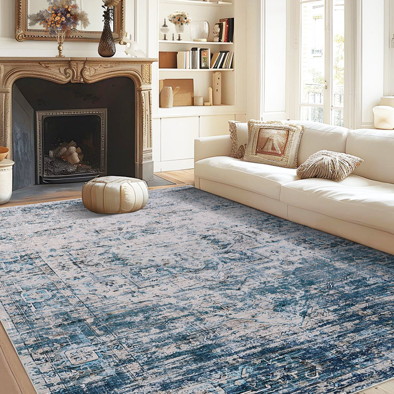 Oriental Machine Washable Rug Non-Slip Area Rug with Rubber Backing for Living Room Low-Pile Rug Indoor Floor Cover Ombre Rug for Bedroom Dining Room Playroom Office Dorm