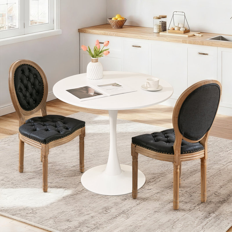 31.5" Tulip Round Dining Table And 2 Round-backed Dining Chairs Set, Black, White