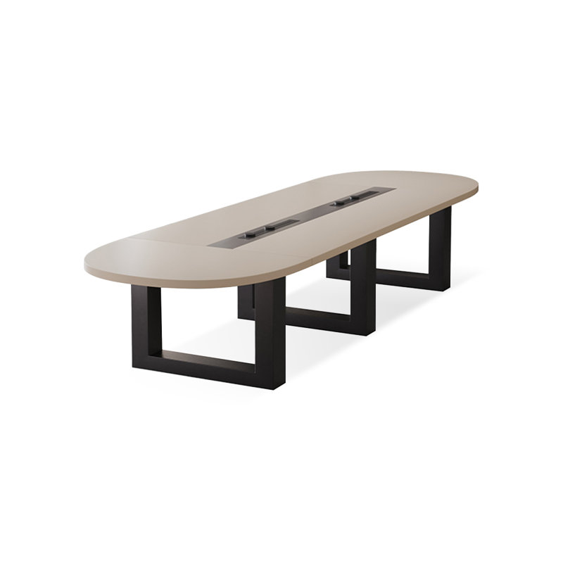 Table de conférence ivoire + bois ovale noir + fer, H 29,53 po x L 110,24 po x l 47,24 po