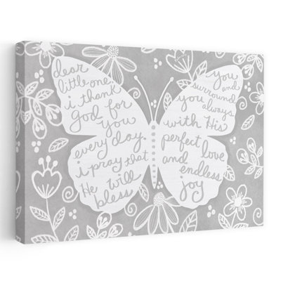 «Dear Little One», art floral contemporain en forme de papillon gris