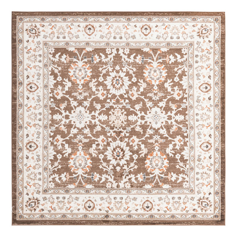 Tapis floral brun / ivoire Charlotte, Carré 7 pi 10 po