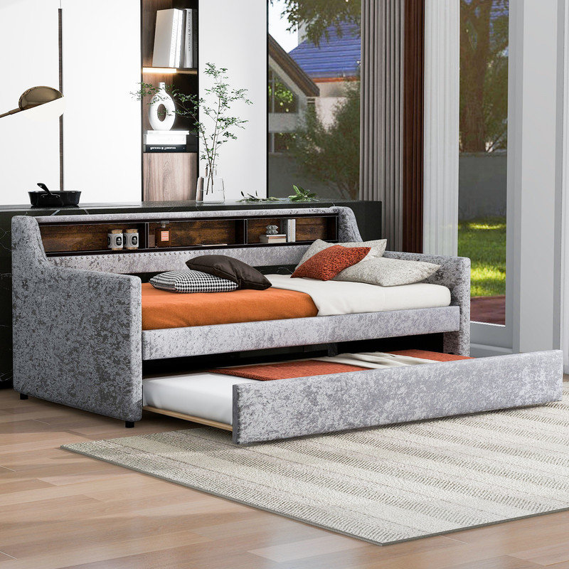 Lit de jour avec couchette Delaya, Gris