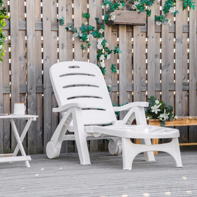 Chaise longue d'extérieur, chaise longue à dossier réglable à 5 niveaux avec roulettes, chaise de bronzage pliante pour piscine, plage, patio, jardin, blanc