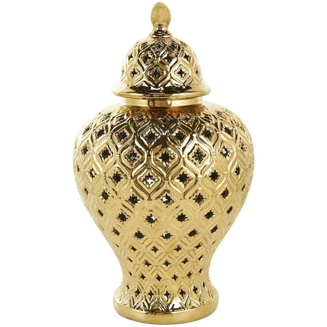 Estarlin Ceramic Decorative Jars with Geometric Cutout Design and Lid House of Hampton® 