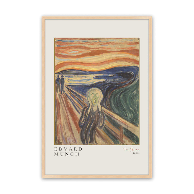 «The Scream» par Edvard Munch, H 21 po x l 17 po x P 1,25 po, Reproduction encadrée sans passe-partout, Érable brut