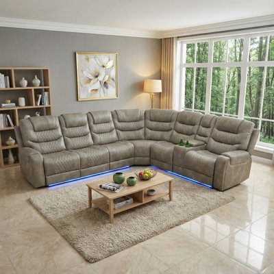 Overstuffed Air Leather Power Reclining Sofa Set With Plush Armrests-Grey