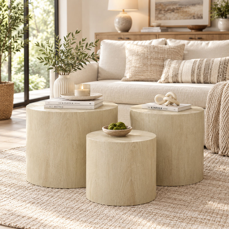 Ensemble de 3 tables basses gigognes, Bois clair