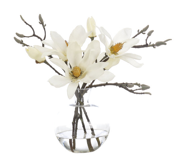 Magnolia, White, Glass Bubble, 15wx11dx13h