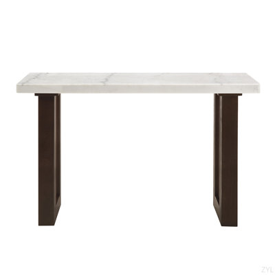 White Natural Marble Top & Espresso Finish Sofa Table