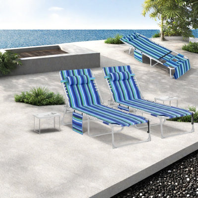 Chaises longues portatives réglables portatives, structure en acier rayée pour la détente