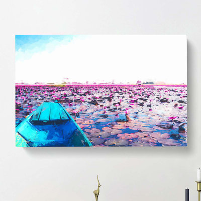 Boat in the Red Lotus Sea in Thailand in Abstract - Wrapped Canvas