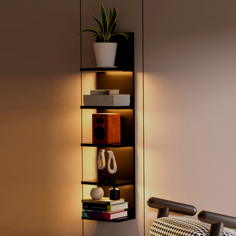 Deangelos 5-Tier Floating Shelf with Bulit-in LED Lights, Black