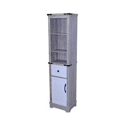Narrow Cabinet,Bathroom Storage Cabinet, Farmhouse Storage Cabinet With Adjustable Shelves & Storage Drawer, Tall Linen Tower For Bathroom, Living Room, Grey+White Color