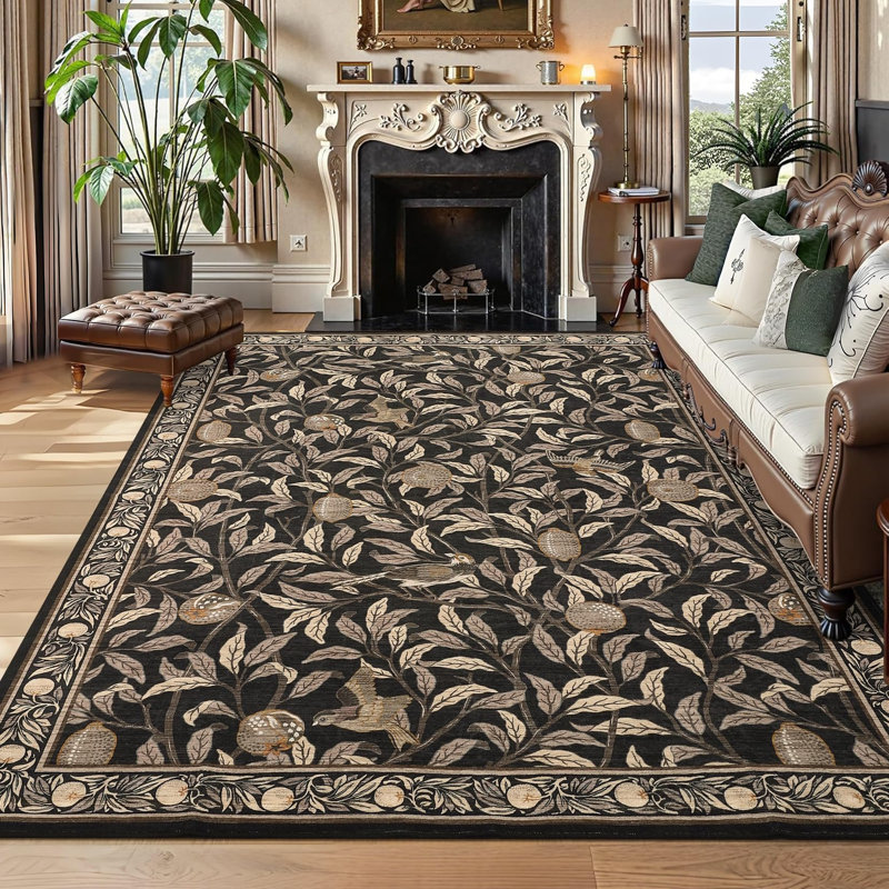 Washable 10x13 Rugs for Living Room Extra Area Rug for Dining Room Table Farmhouse Botanical Floor Carpet for Bedroom Nursery Rug Carpet Brown
