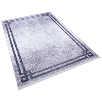 Tapis gris lavable en polyester à imprimé géométrique Arica