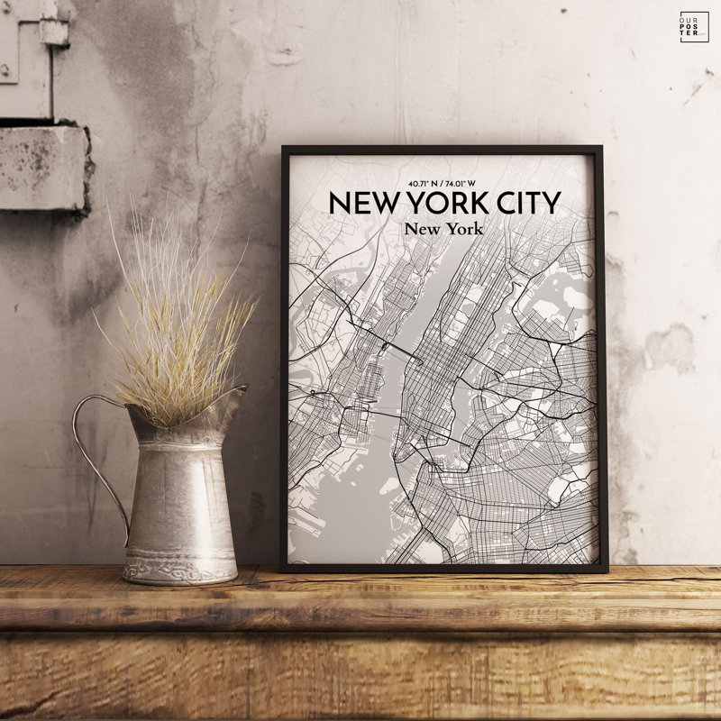 Carte de New York - impression sur papier, H 20 po x l 16 po x P 0,05 po