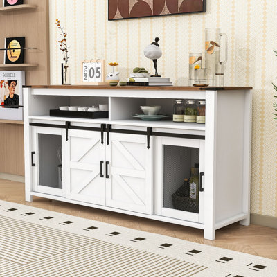 Sideboard Buffet Cabinet, Sliding Barn Door Storage, Multi-Compartment Design, Farmhouse Rustic, Dining Room & Entryway