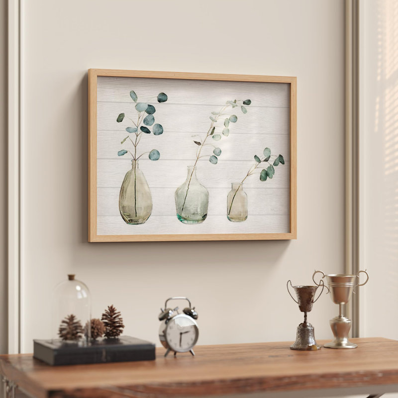 Plantes vertes inclinées dans des vases, Illustration moderne botanique, petit décor, œuvre d'art moderne, Naturel