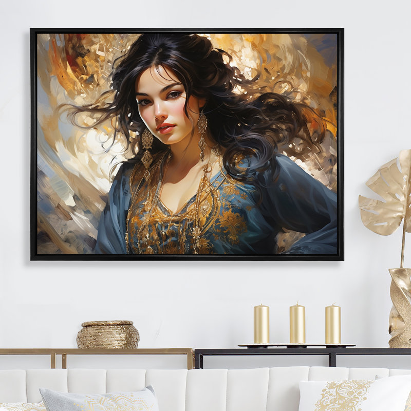 Moyen-Orient, mouvements de danseuse du ventre III - Décoration murale de danse, Cadre flottant noir, 32" W x 24" H