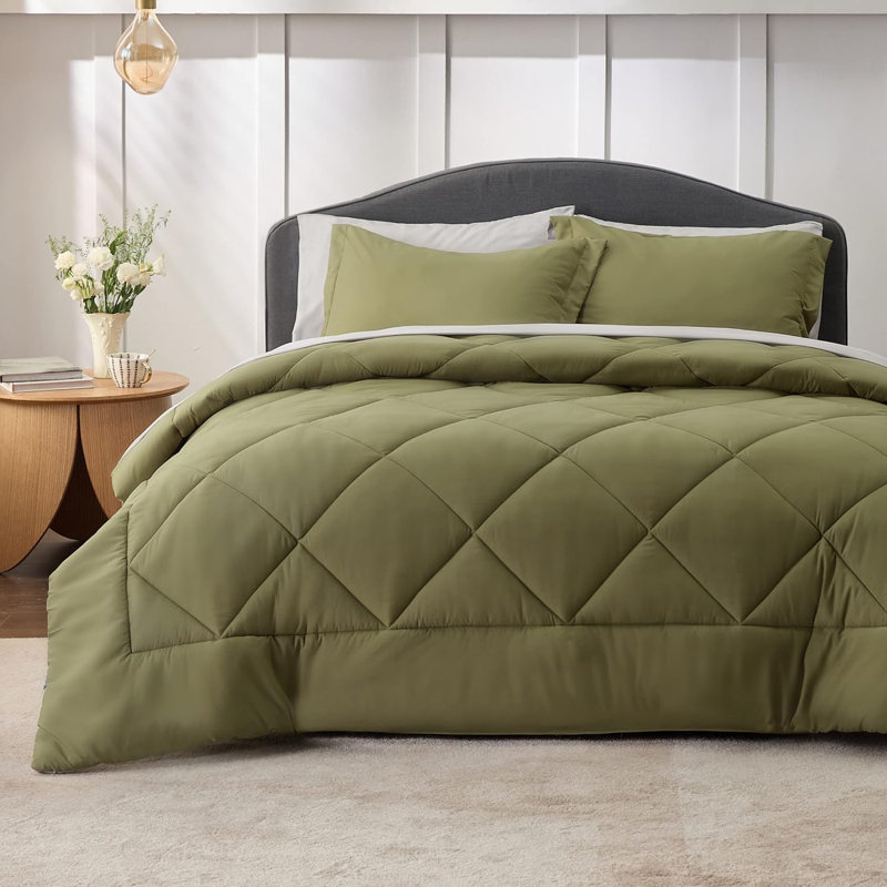 Best Seller Bedsure Comforter Set Reversible Bedding for All Seasons-89GSM, Olive Green, Full Comforter + 4 Additional Pieces