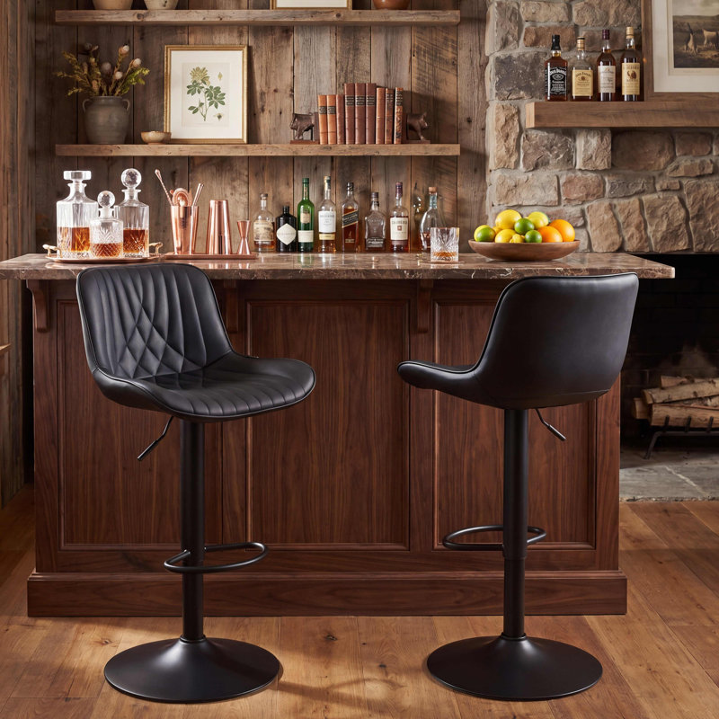 Zager Faux Leather Swivel Adjustable Height Bar Stool , Black