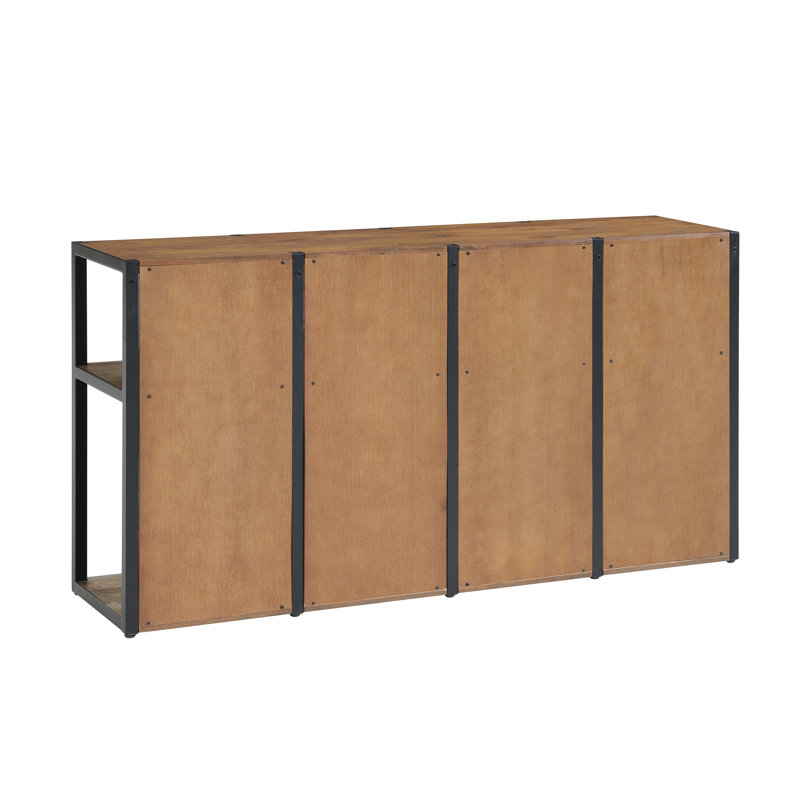 Acacia Wood L-Shaped Corner Desk with Storage Credenza