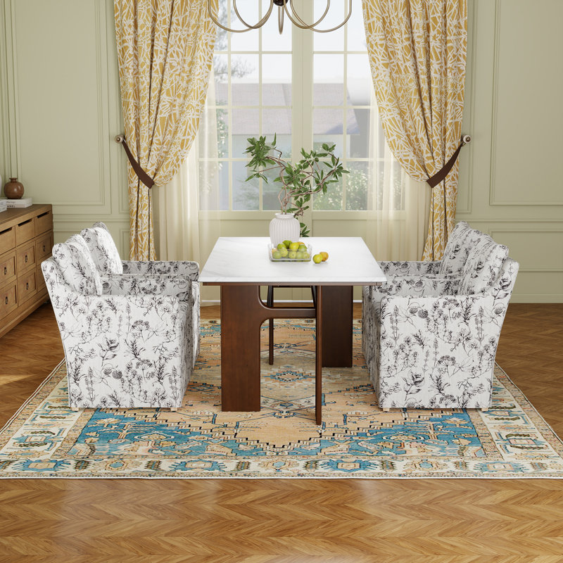 Dining Set Mid-Century Modern Wooden Table & Upholstered Chair Set For Home, Kitchen, Dining Room, 5 Pieces: Table, 4 Chairs