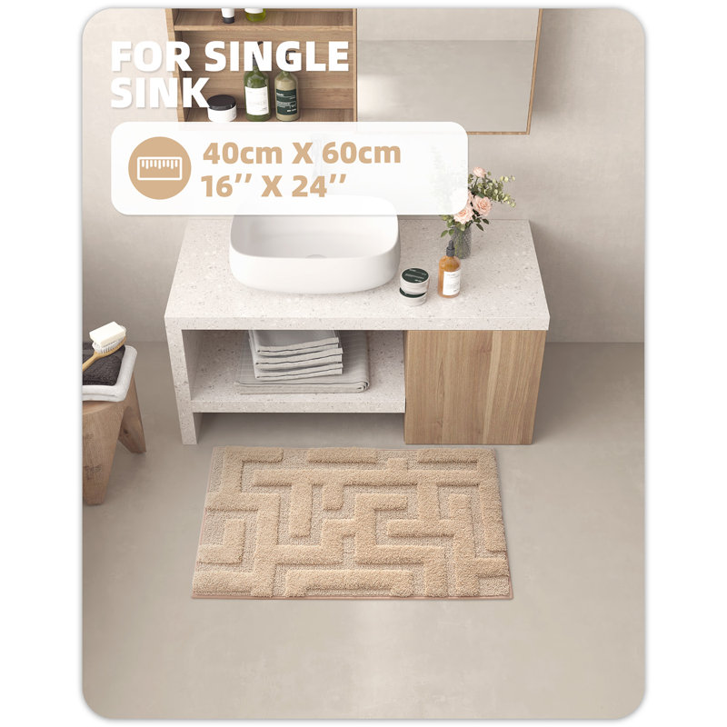 Non-Slip Bath Rug, 16" L x 24" W, Khaki