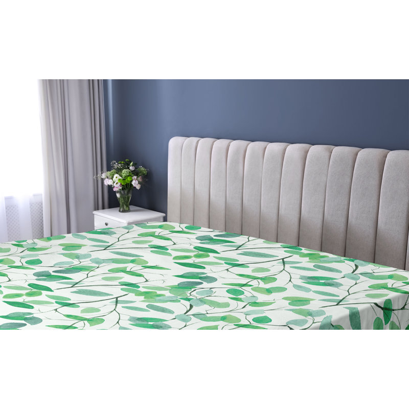Ambesonne, feuilles, verdure, drap-housse, branches modernes, blanc, vert mer et écume de mer, Drap-housse grand