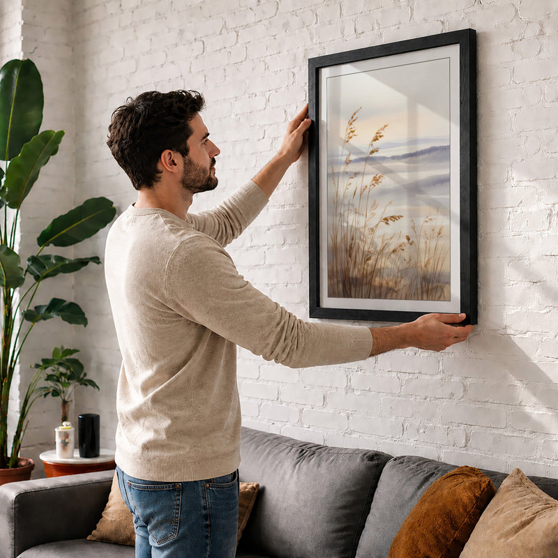 Quiet Morning Reeds Coastal - Framed Print, A1 - 84.1 x 59.4 cm, Oak